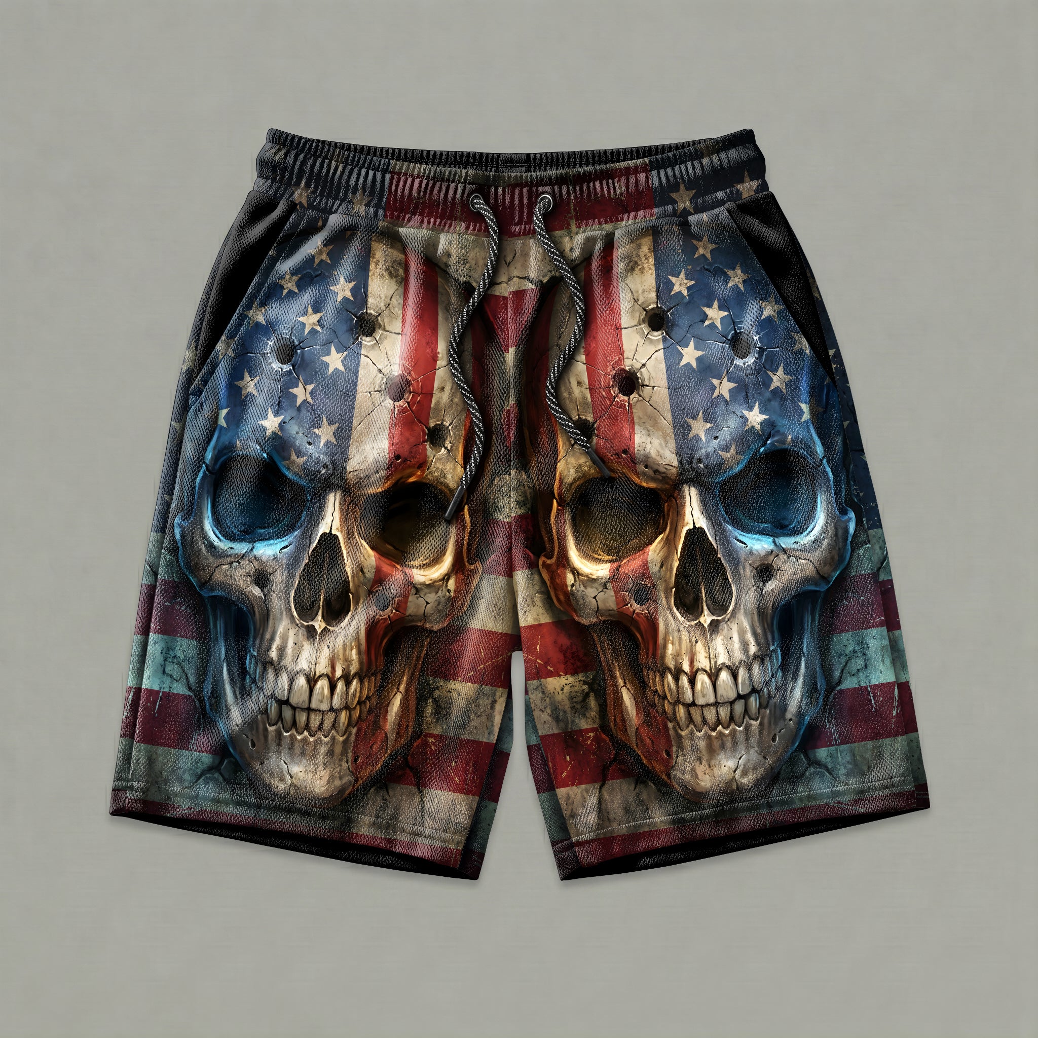 American Flag Skulls Men's Gym Shorts 11550