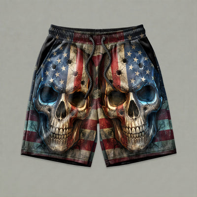 American Flag Skulls Men's Gym Shorts 11550
