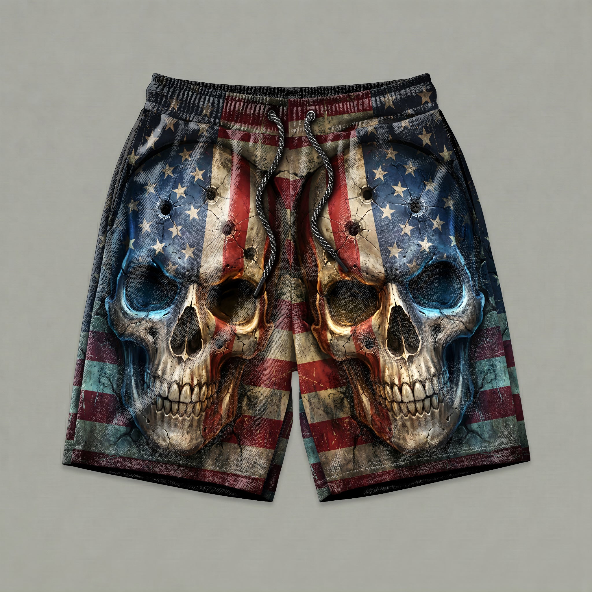 American Flag Skulls Men's Gym Shorts 11550
