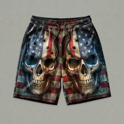 American Flag Skulls Men's Gym Shorts 11550