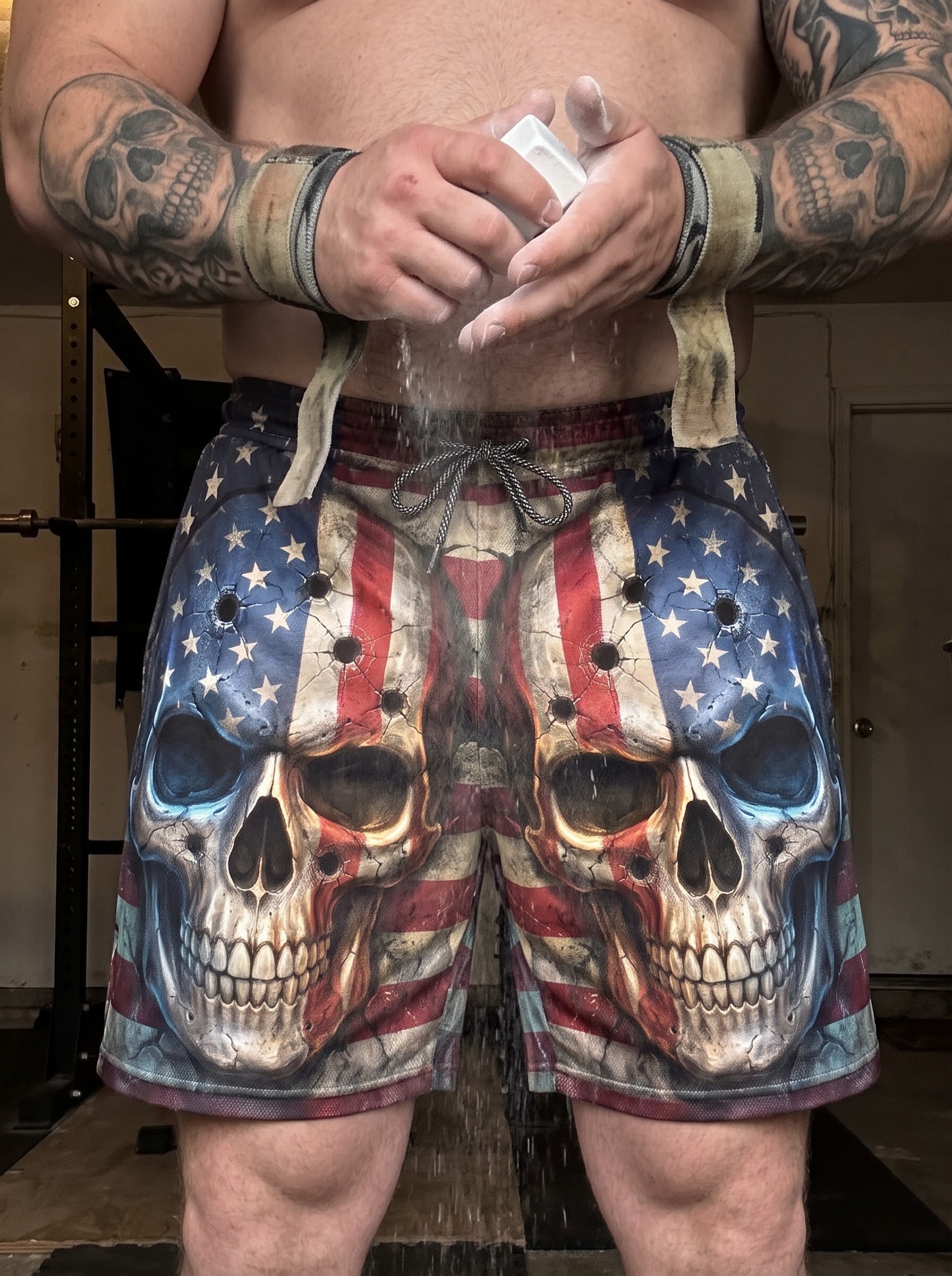 American Flag Skulls Men's Gym Shorts 11550