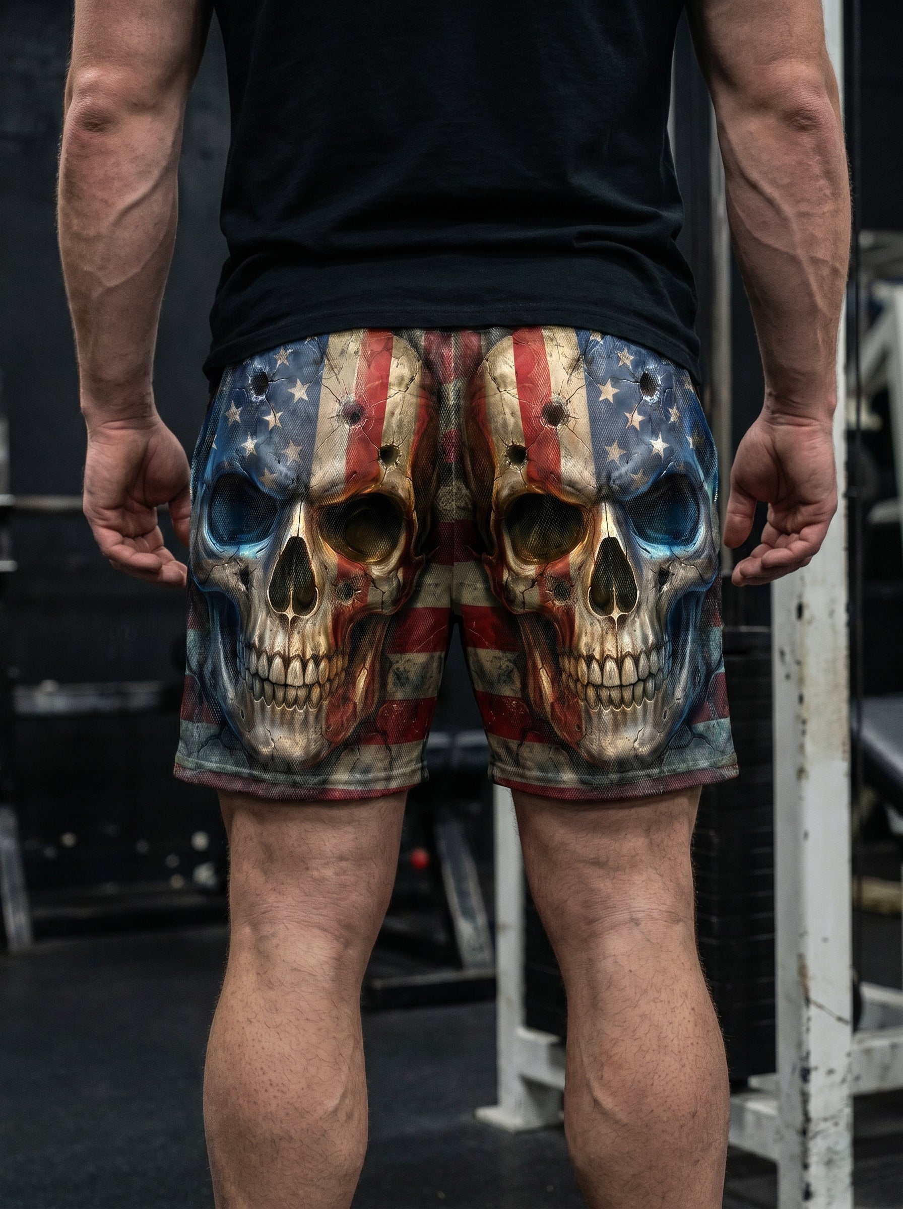 American Flag Skulls Men's Gym Shorts 11550