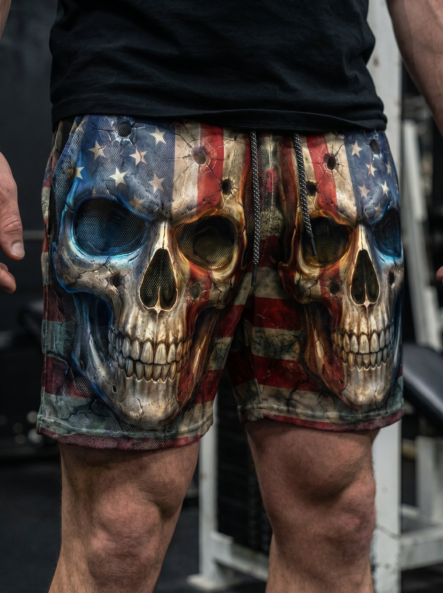 American Flag Skulls Men's Gym Shorts 11550