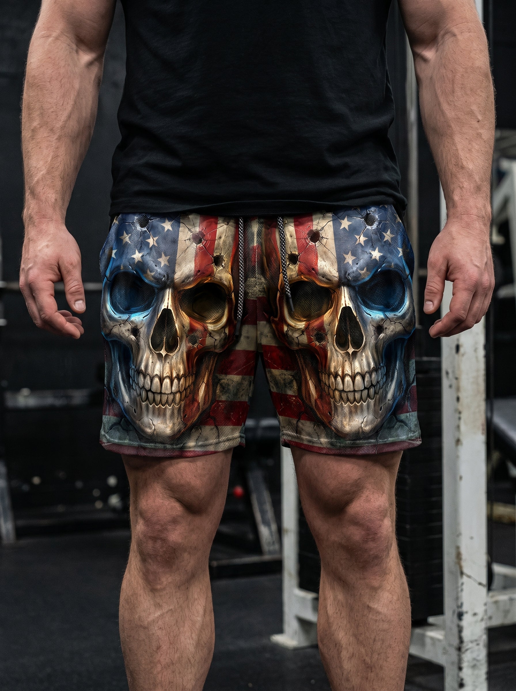 American Flag Skulls Men's Gym Shorts 11550
