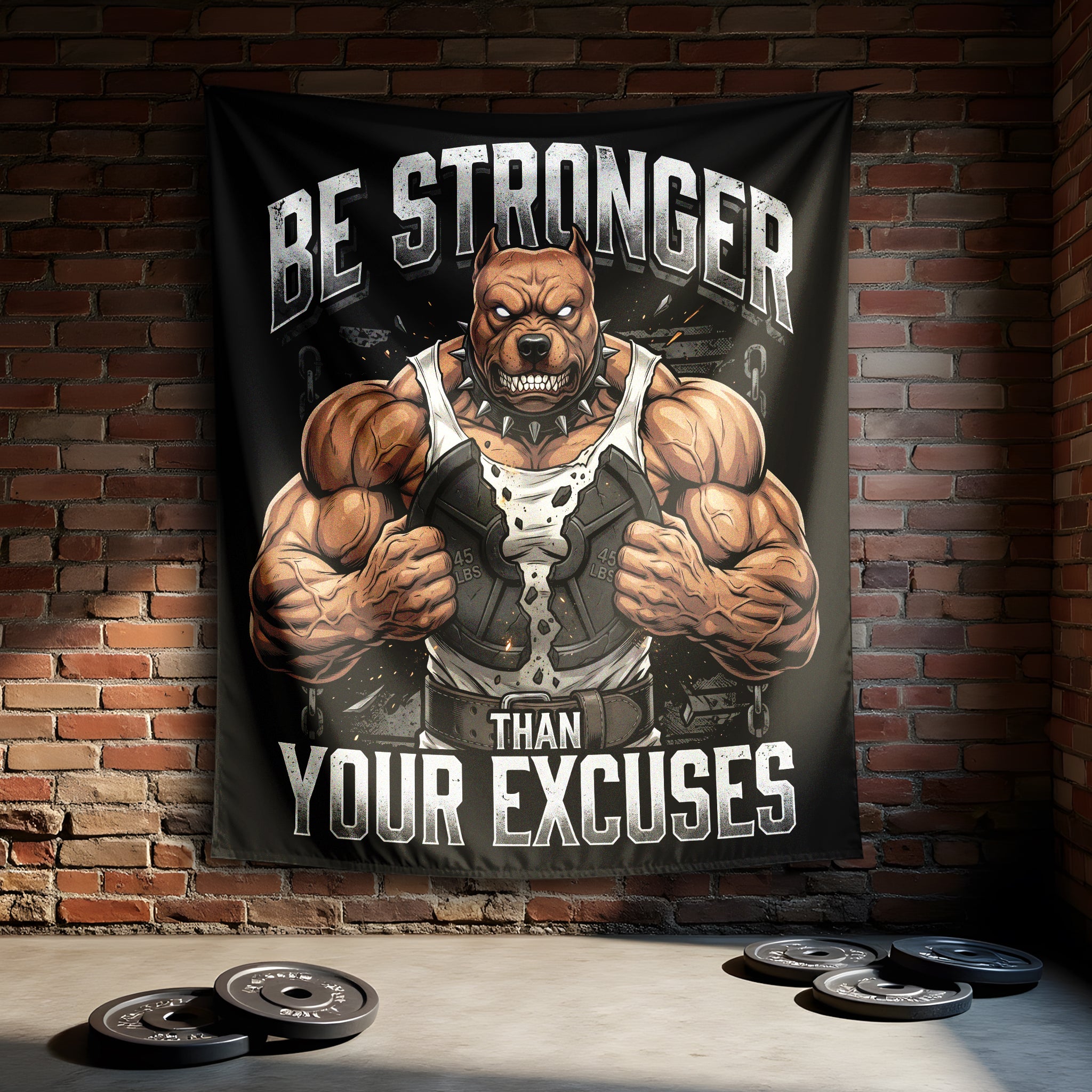 Stronger Than Excuses Pitbull Motivational Gym Banner 11552