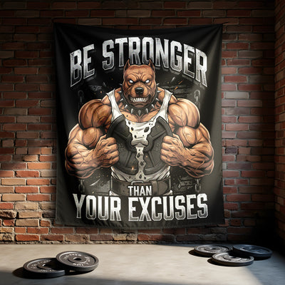Stronger Than Excuses Pitbull Motivational Gym Banner 11552