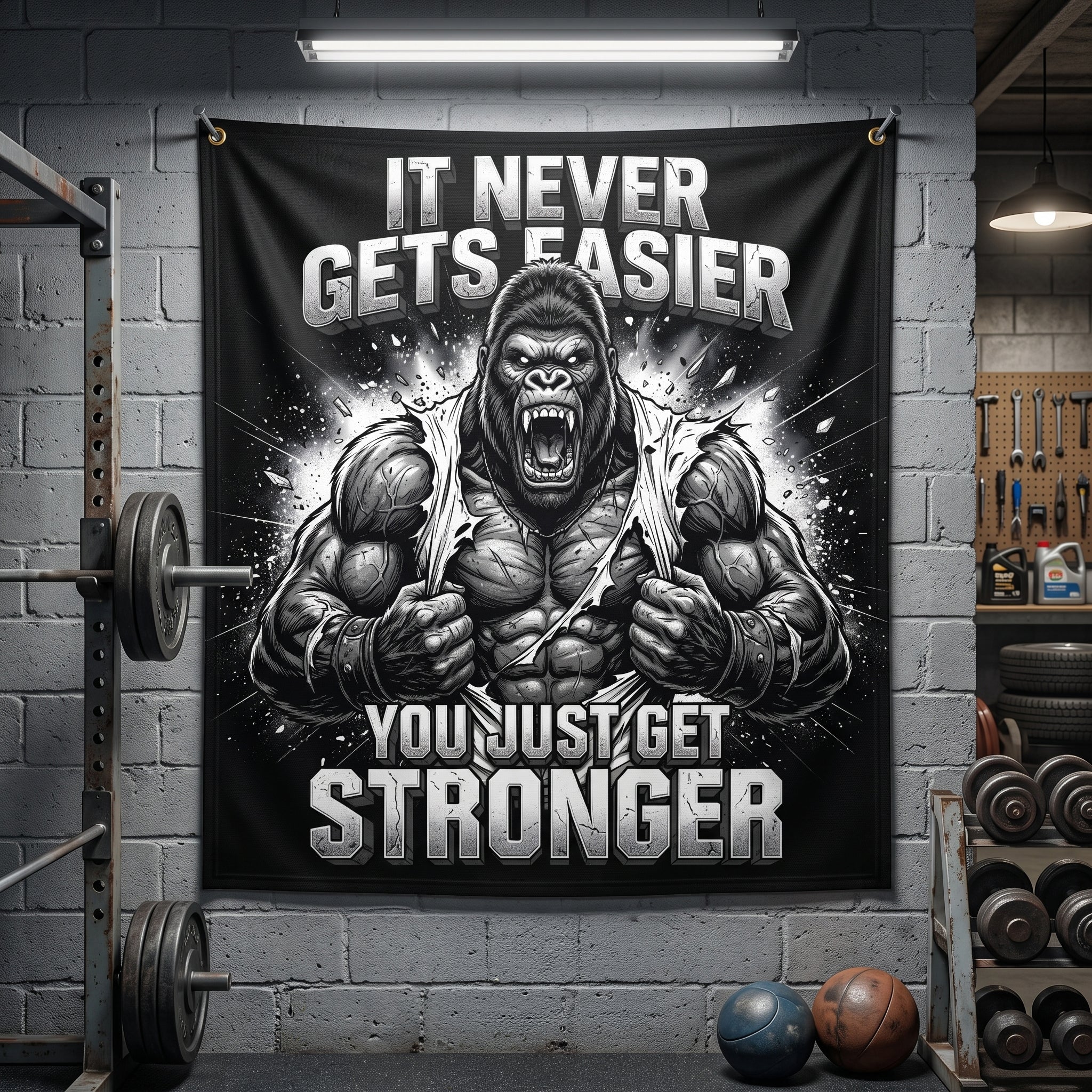 Never Gets Easier Motivational Workout Gym Banner 11553