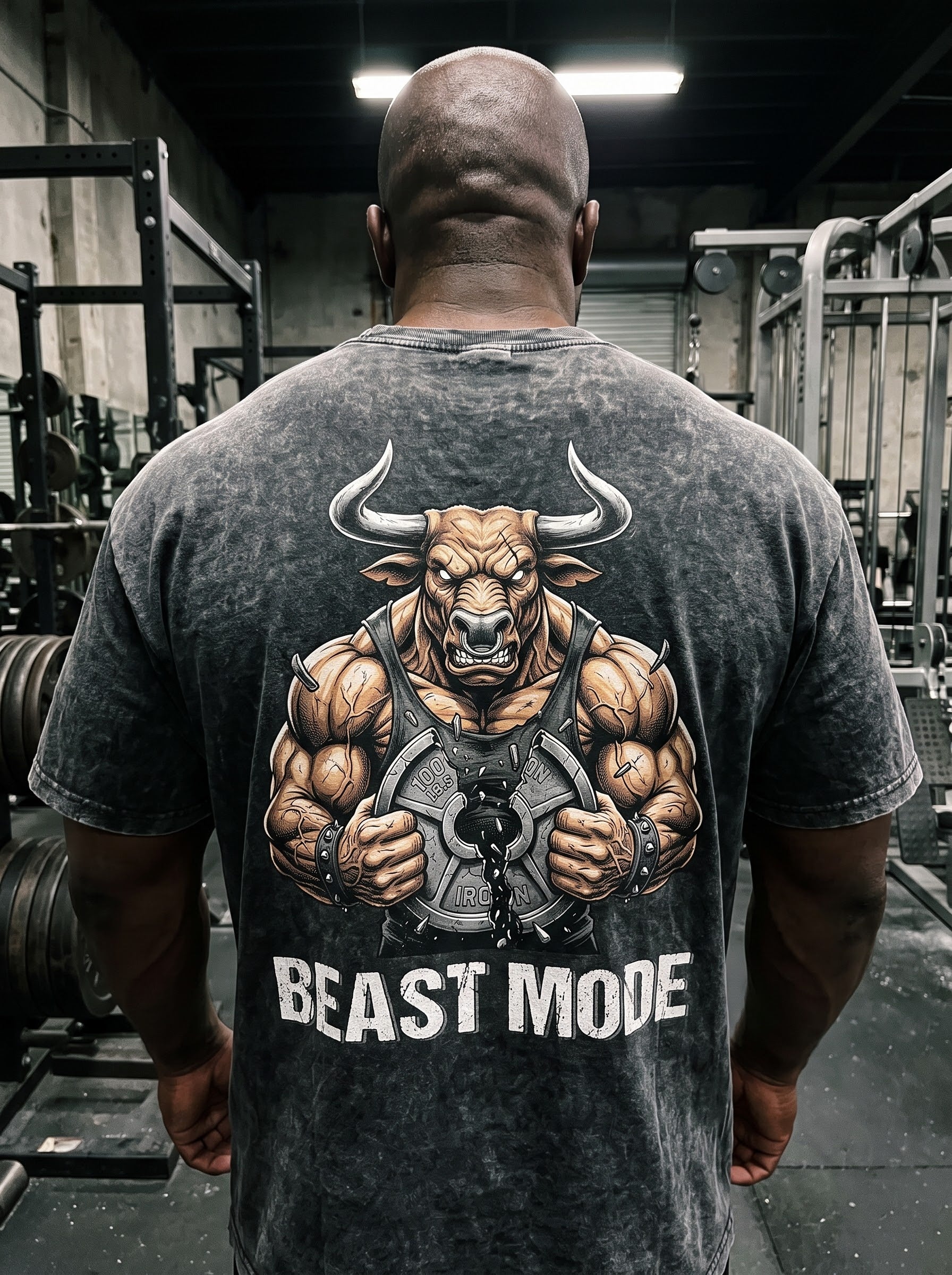 Beast Mode Bull Weightlifting Washed T-Shirt 11565