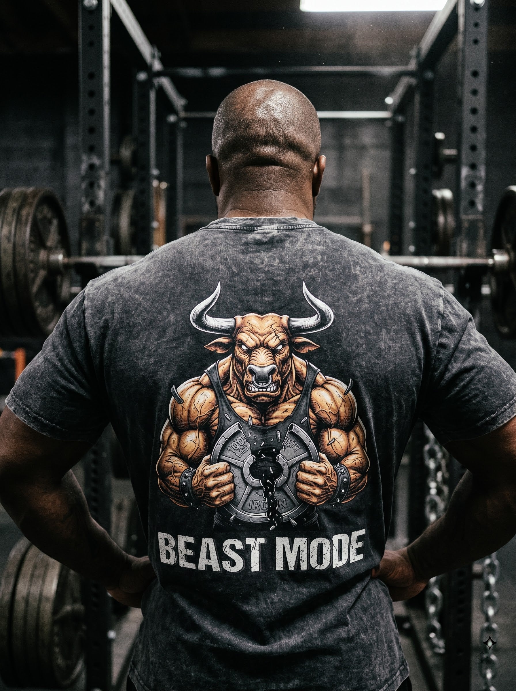 Beast Mode Bull Weightlifting Washed T-Shirt 11565