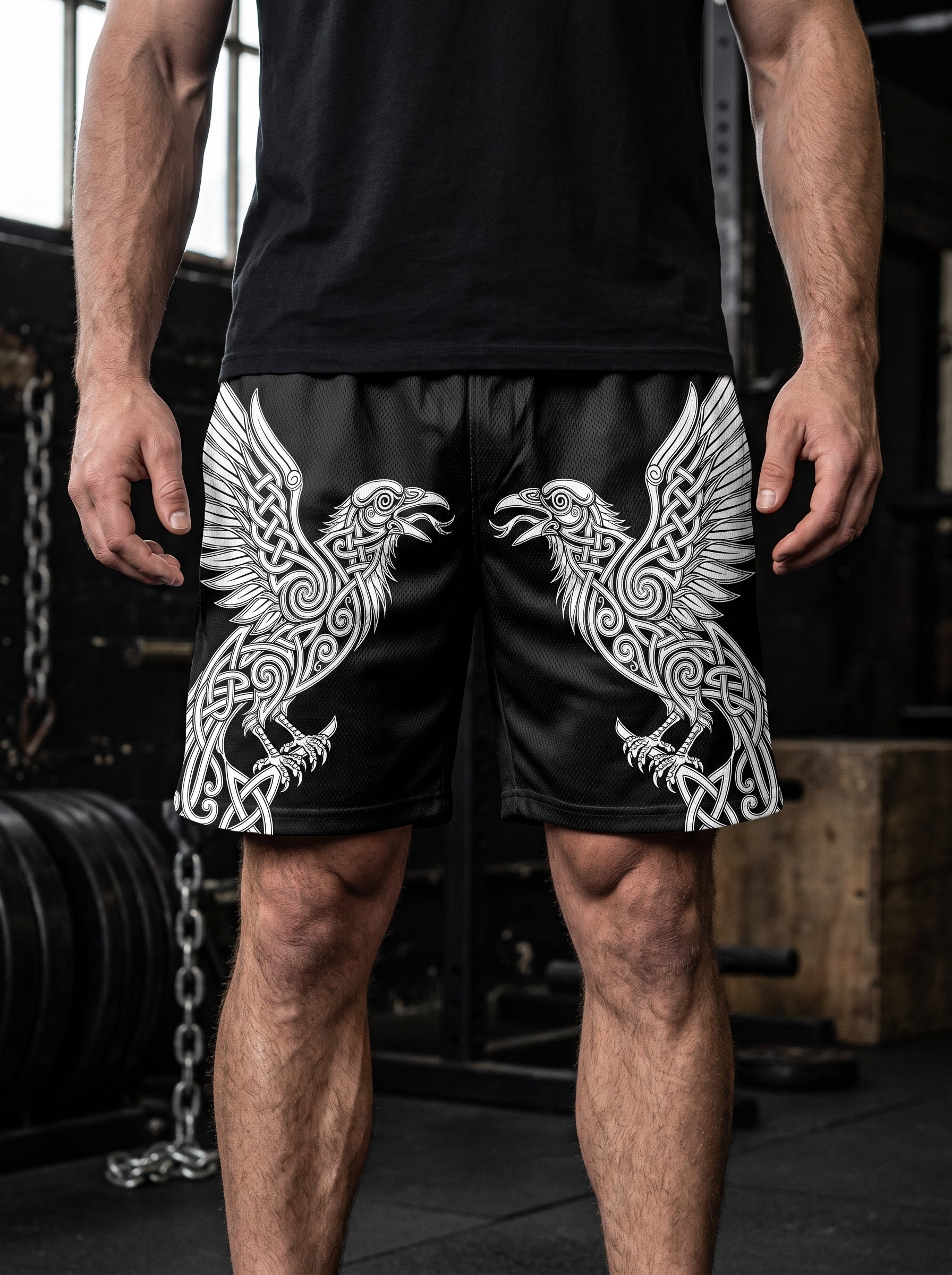 Odin's Twin Ravens Men's Gym Shorts 11567