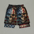 Bullet Riddled American Flag Skull Men's 2 in 1 Gym Shorts 11570