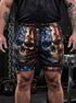 Bullet Riddled American Flag Skull Men's 2 in 1 Gym Shorts
