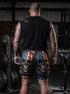 Bullet Riddled American Flag Skull Men's 2 in 1 Gym Shorts