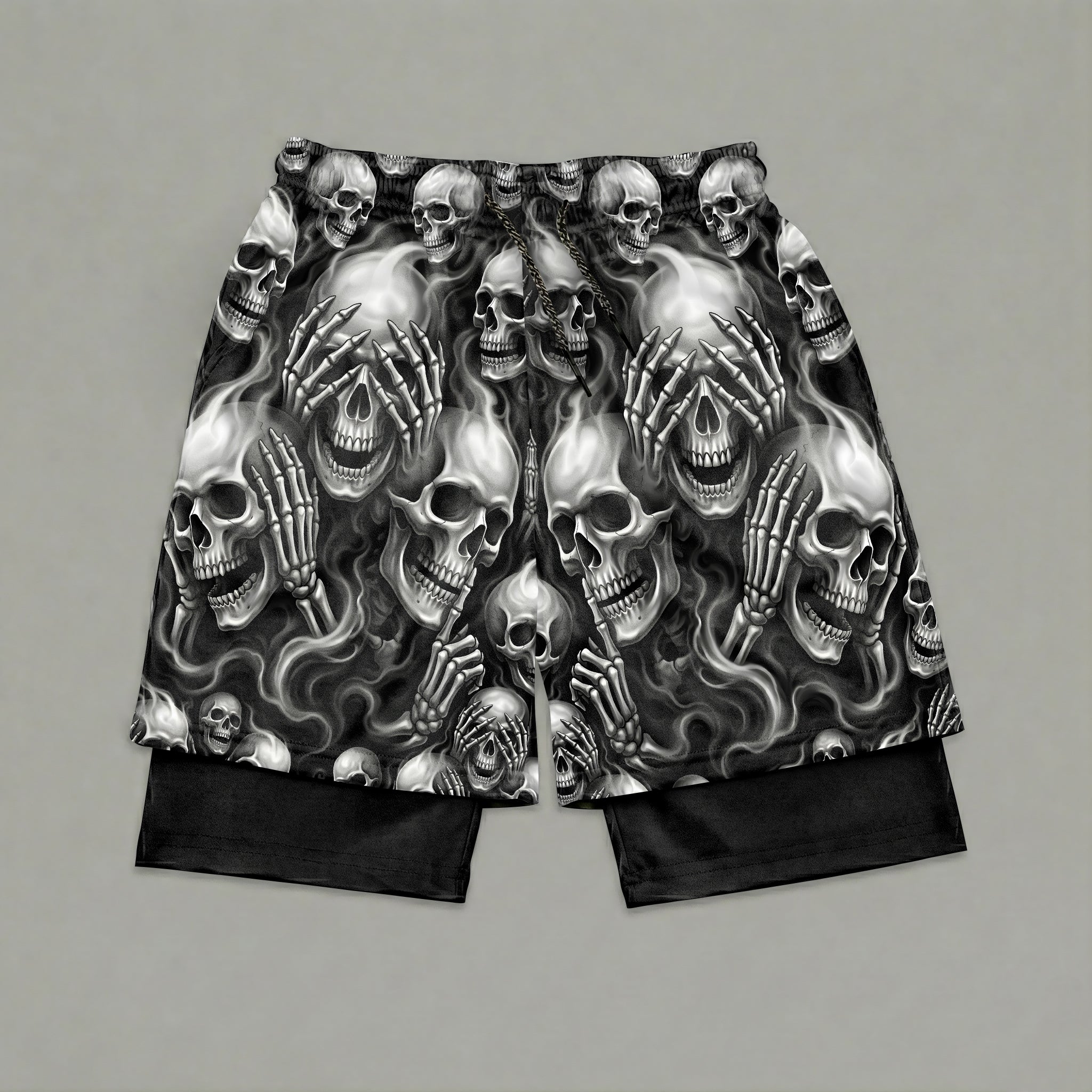 See No Evil Three Wise Skulls Men's 2 in 1 Gym Shorts 11572
