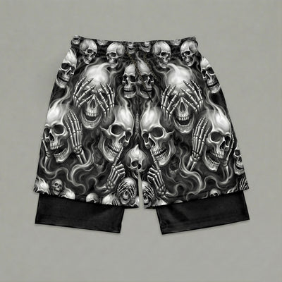 See No Evil Three Wise Skulls Men's 2 in 1 Gym Shorts 11572