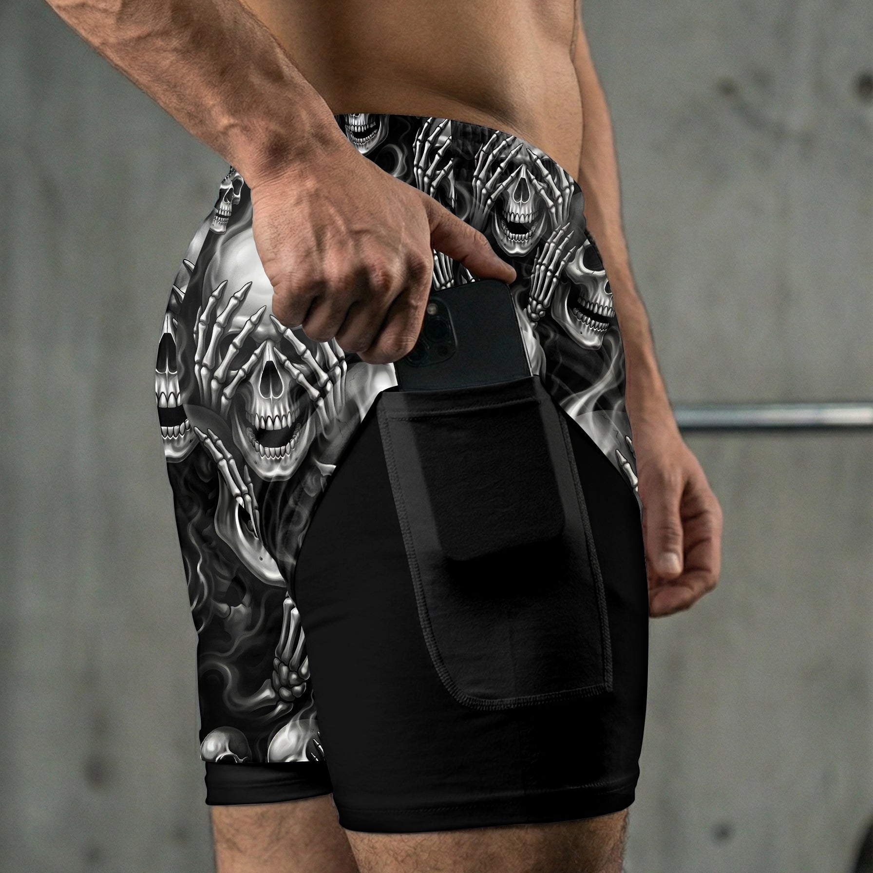 See No Evil Three Wise Skulls Men's 2 in 1 Gym Shorts 11572