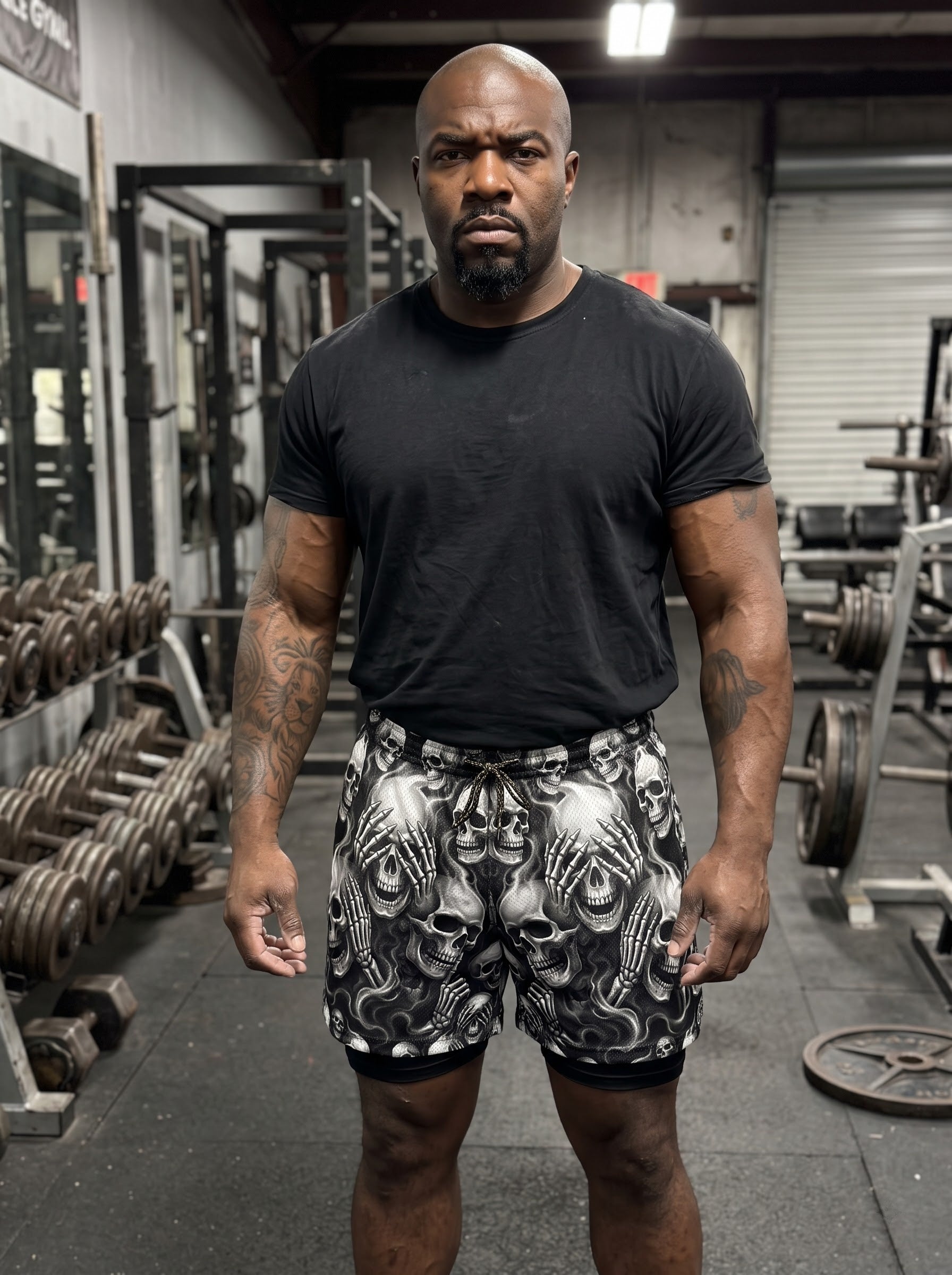 See No Evil Three Wise Skulls Men's 2 in 1 Gym Shorts