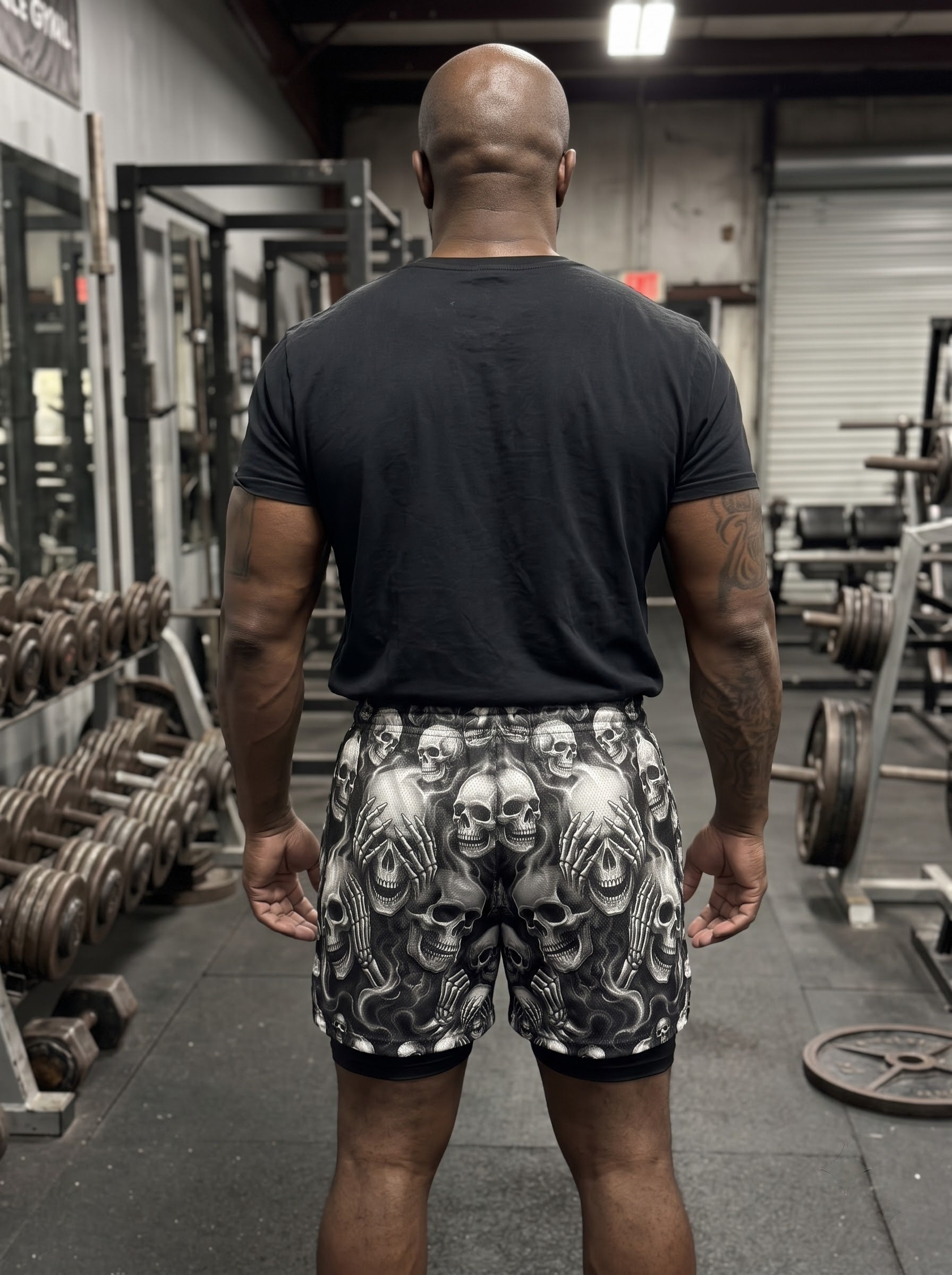 See No Evil Three Wise Skulls Men's 2 in 1 Gym Shorts