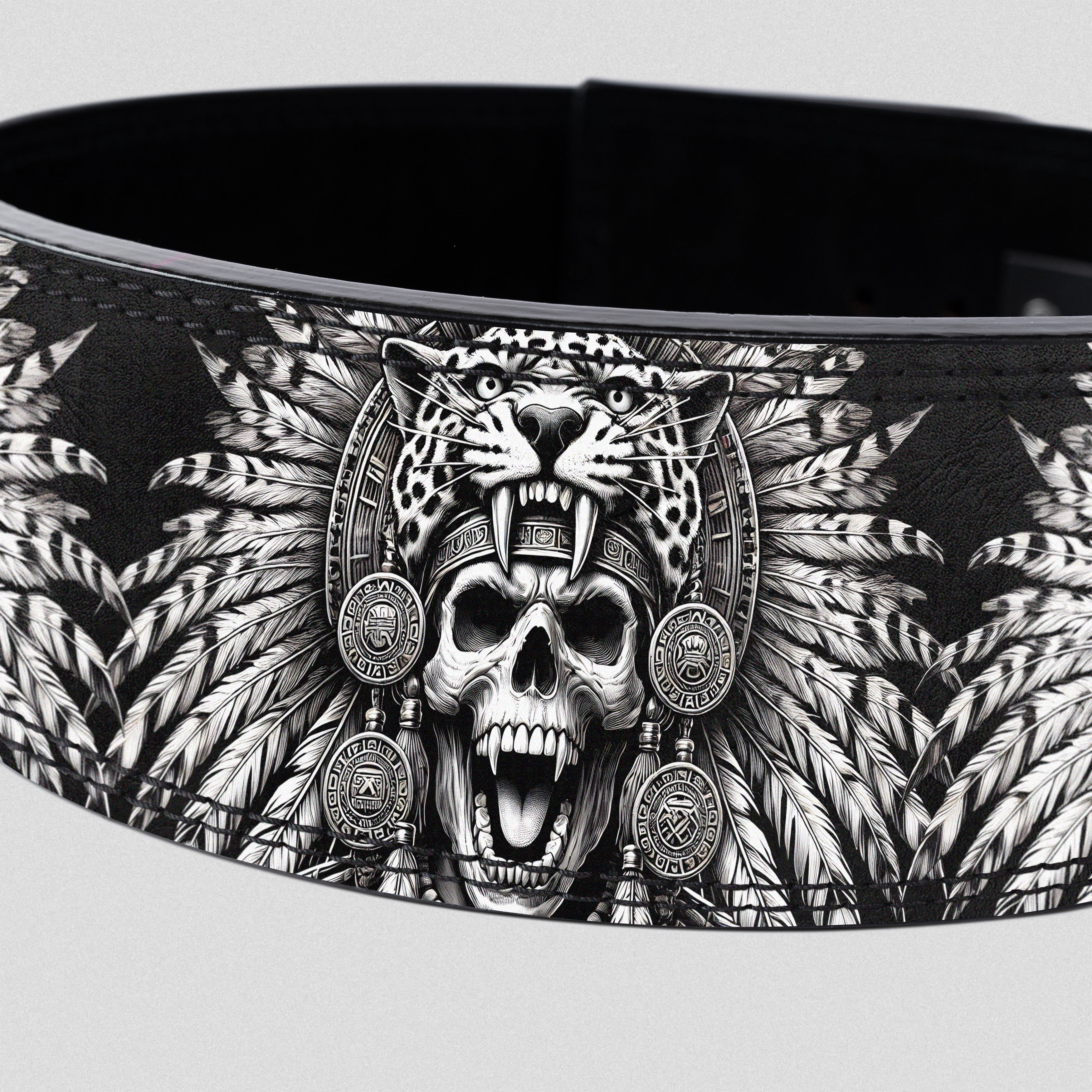 Personalized Jaguar Warrior Aztec Skull Lever Lifting Belt 11399