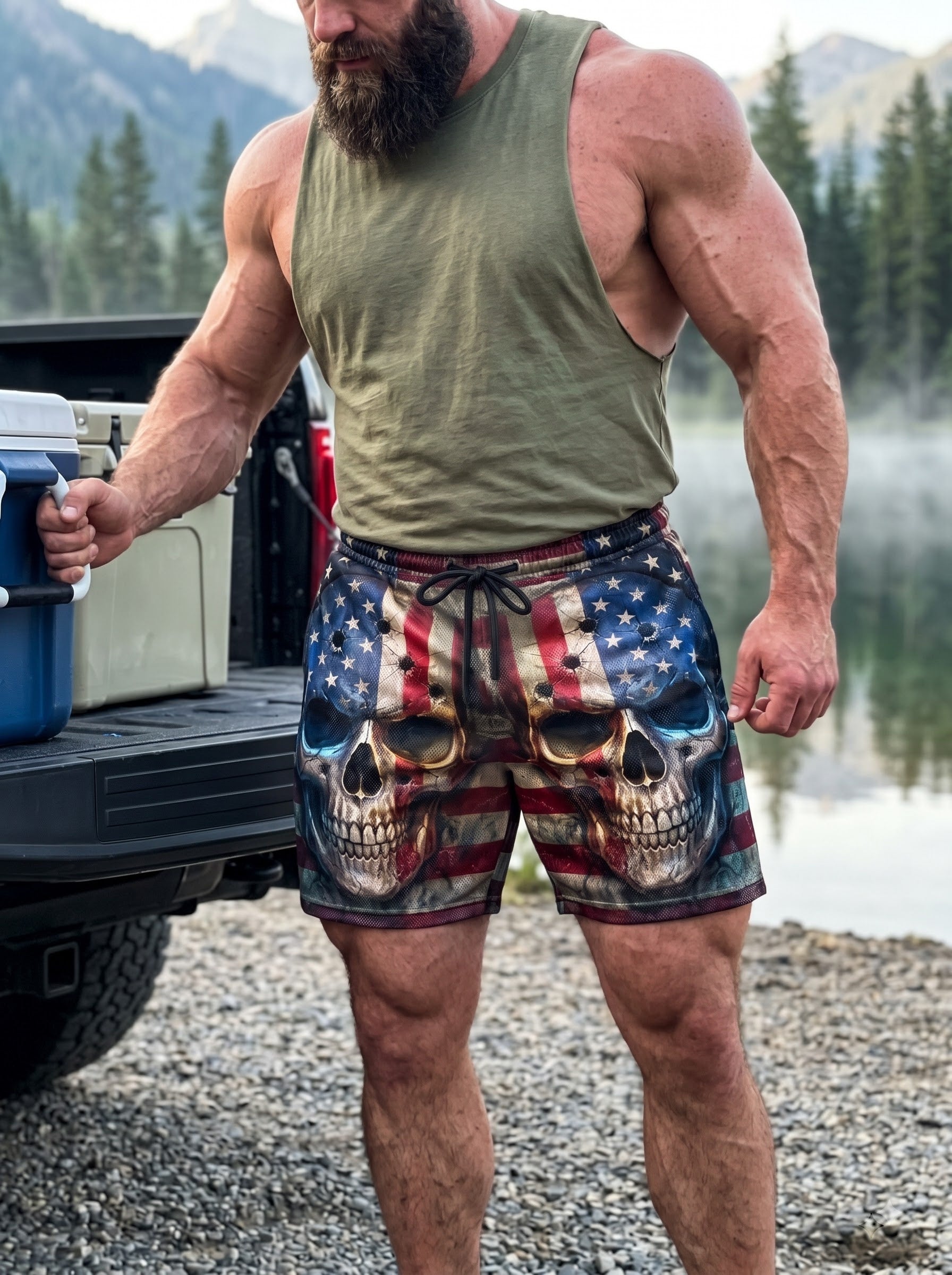 American Flag Skulls Men's Gym Shorts 11550