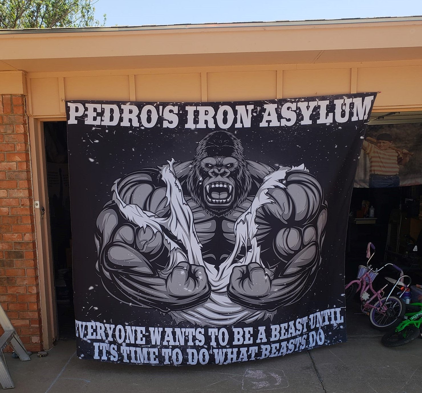gorilla gym flag and banner with motivational quote