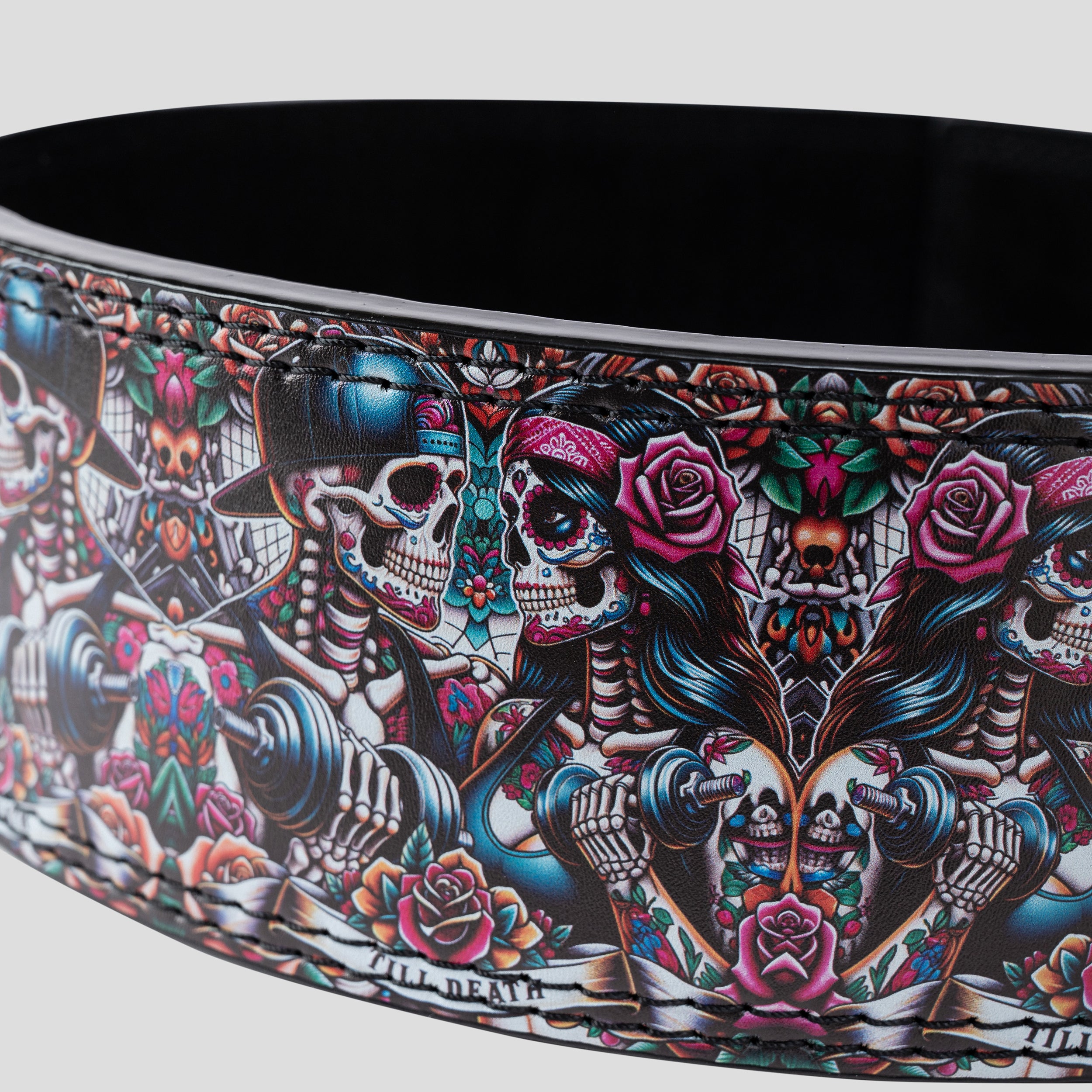 Custom Lever Belt Weight Lifting Belt Couple Skull Day of The Dead 11328