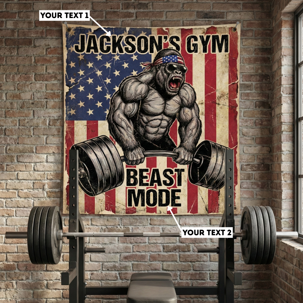 American Iron Beast Custom Gym Flag Garage Wall Art 11501