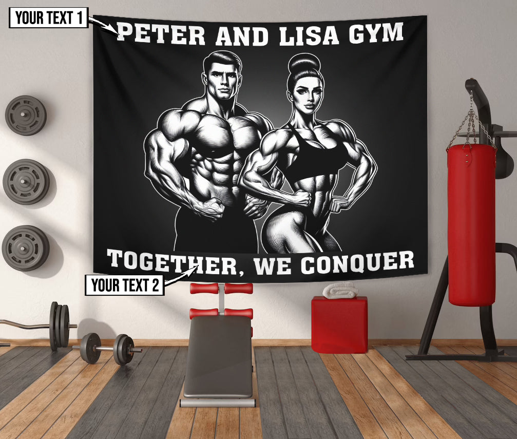 Personallized Gym Flag Couple Together, We Conquer