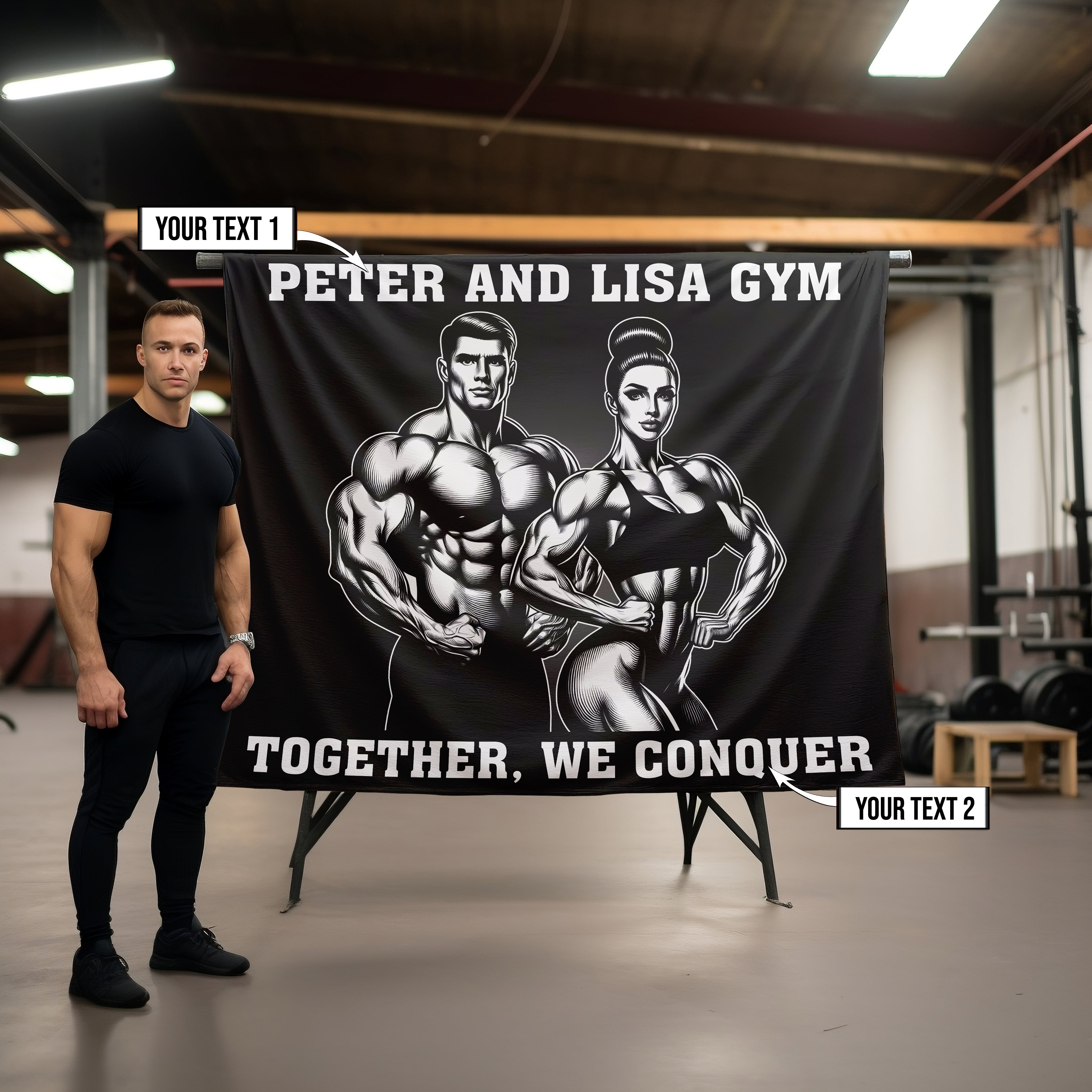 Personalized Gym Flag Couple Together, We Conquer 11354