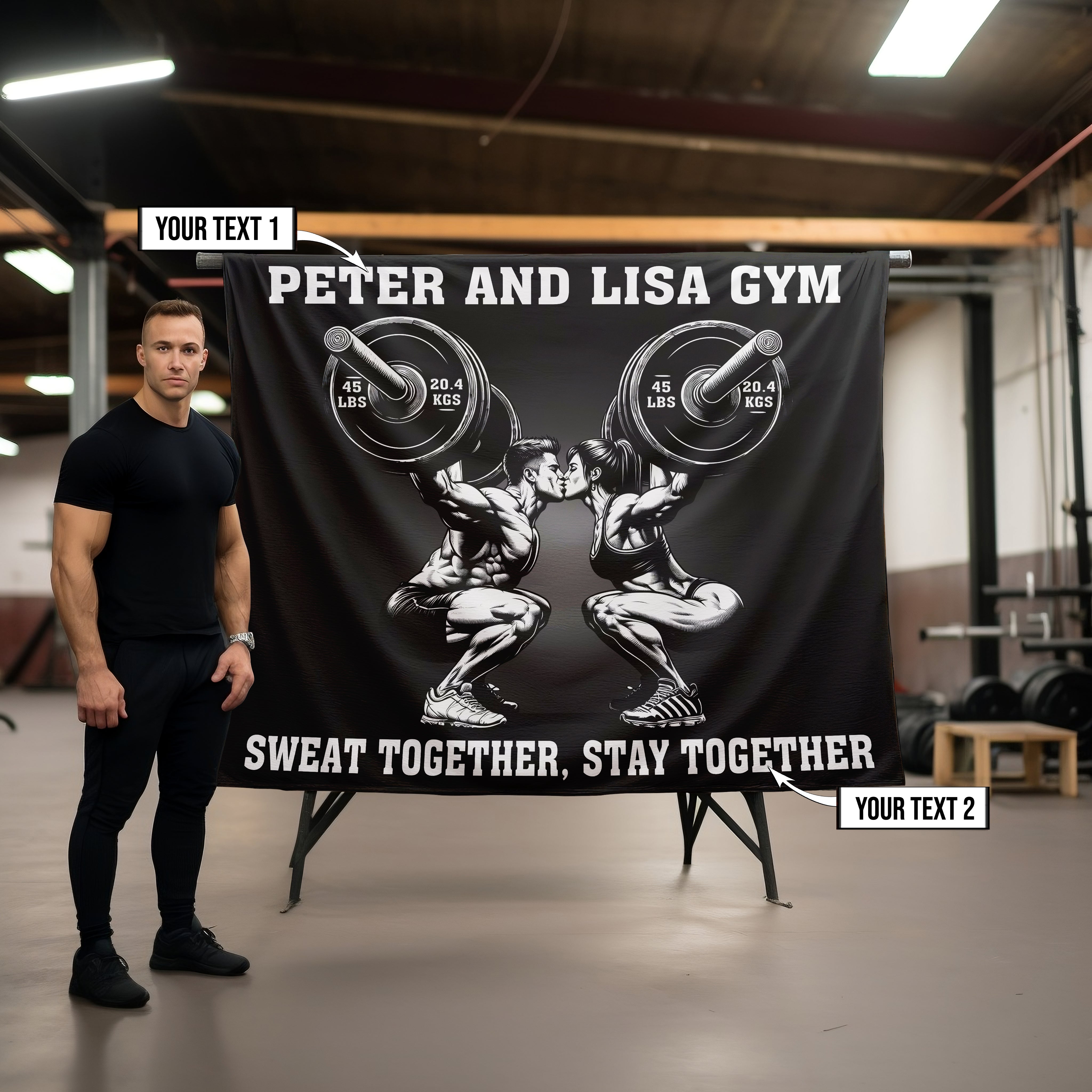 Sweat Together, Stay Together: Personalized Couple Gym Flag 11355