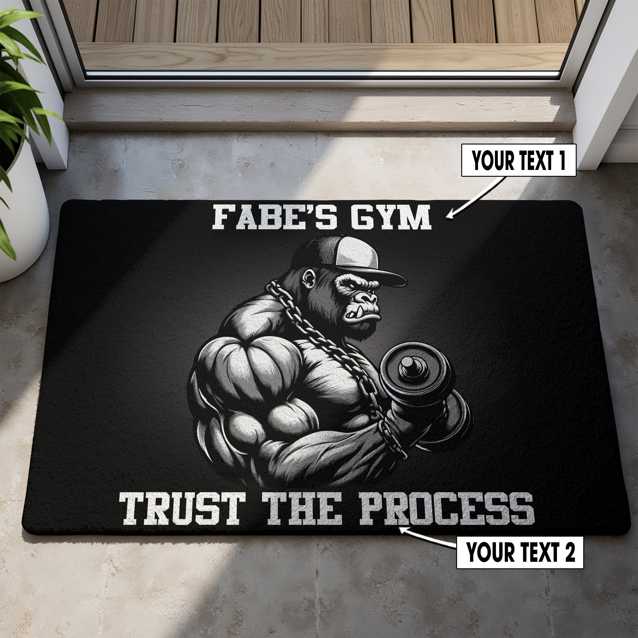 Personalized Gorilla Lifting Doormat for Home Gym Decor