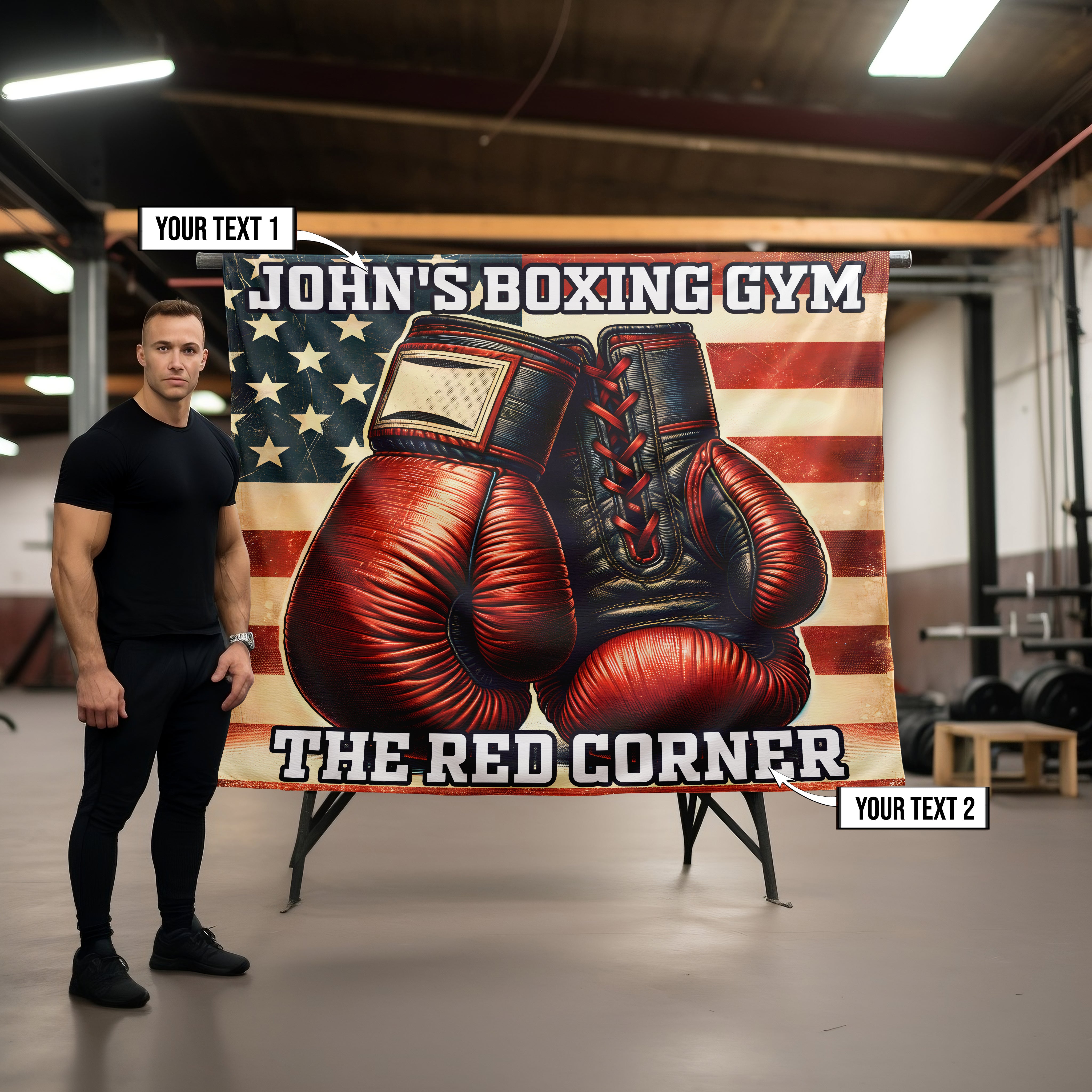 Personallized Boxing Gloves Gym Flag The Red Corner