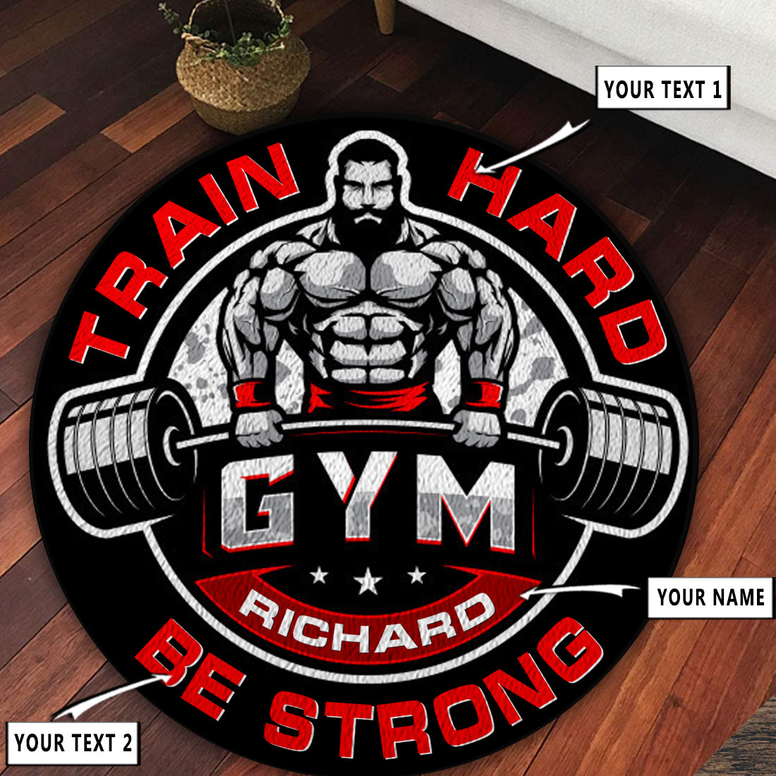 Personalized Bodybuilding Home Gym Decor Train Hard Be Strong Round Rug, Carpet