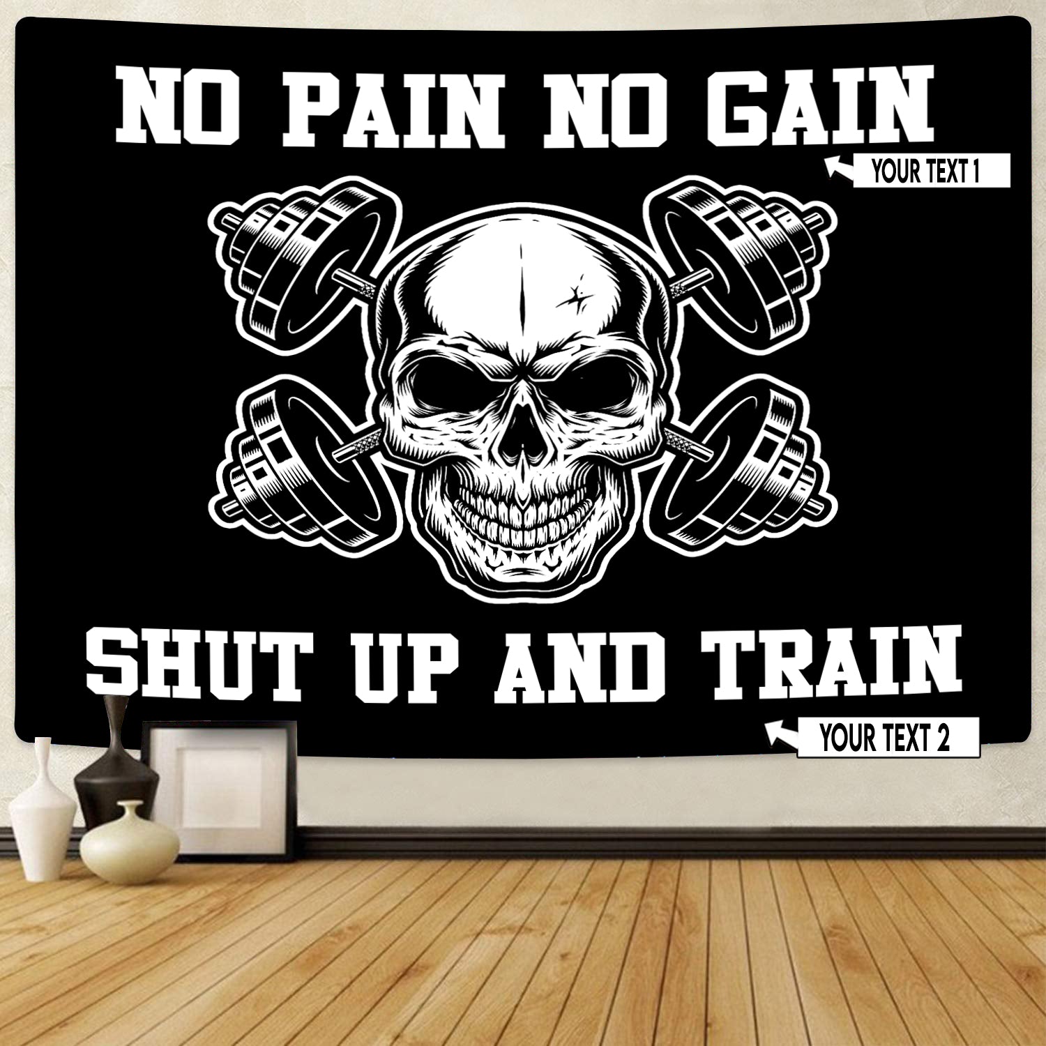 Home Gym Decor Monochrome Skull Wall Banner Flag Tapestry