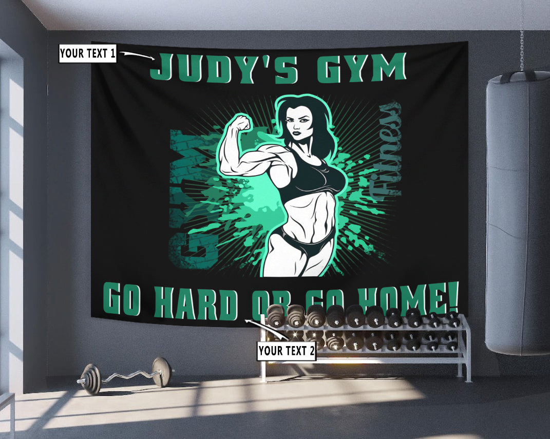 Personalized Fitness Home Gym Decor Girl Go Hard Or Go Home Banner Flag Tapestry