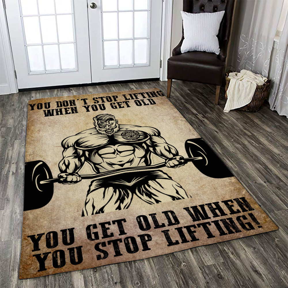 Old Man Bodybuilding Rug Home Gym Decor Dont Stop When You Get Old