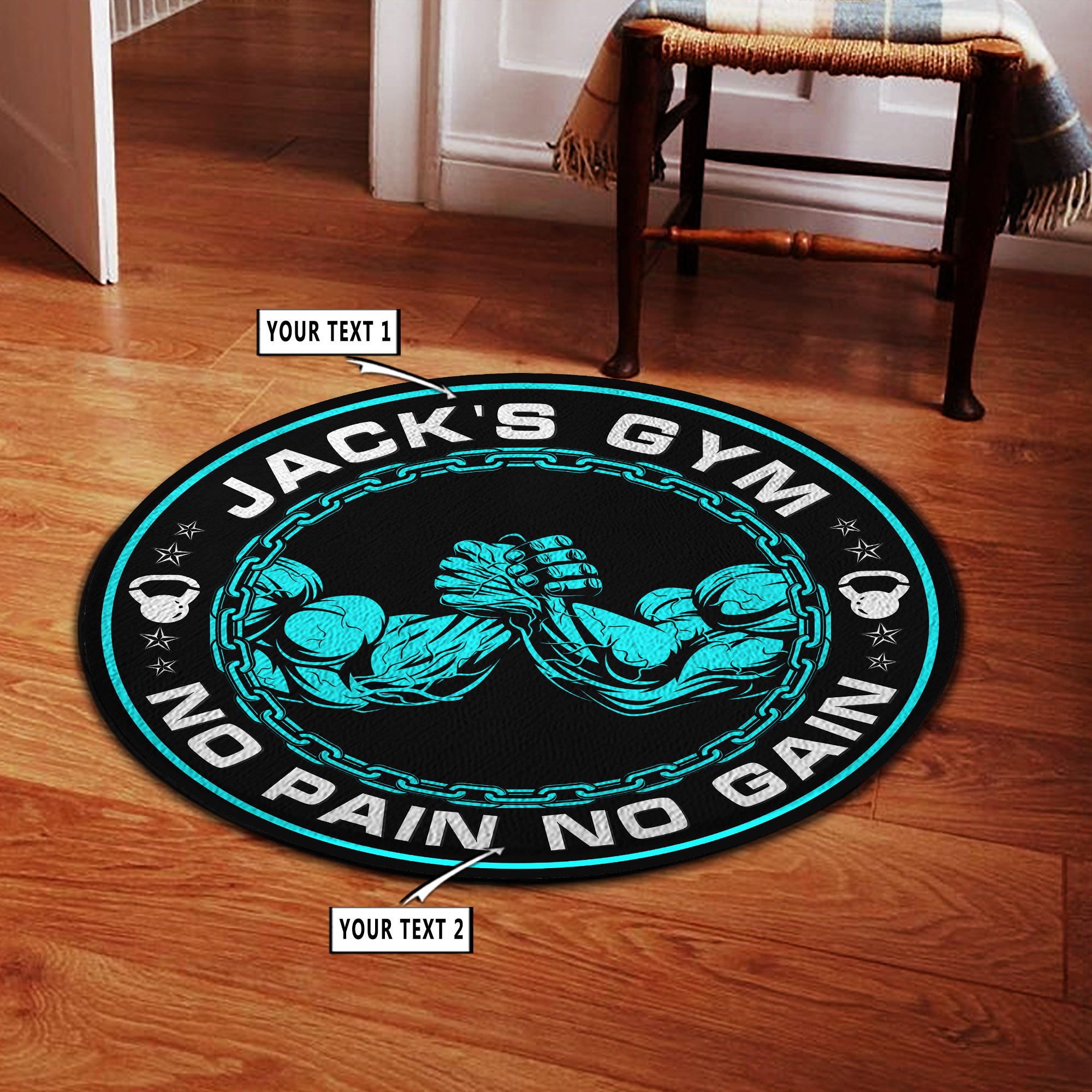 Personalized Home Gym Decor Motivational Quotes Round Rug, Carpet
