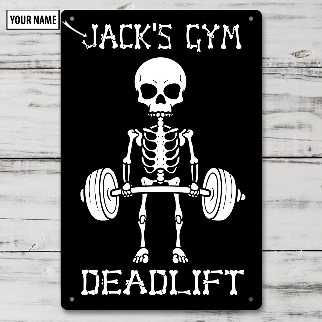 Personalized Deadlift Metal Sign, Home Gym Decor, Funny Skull Large Wall Art, Weightlifting