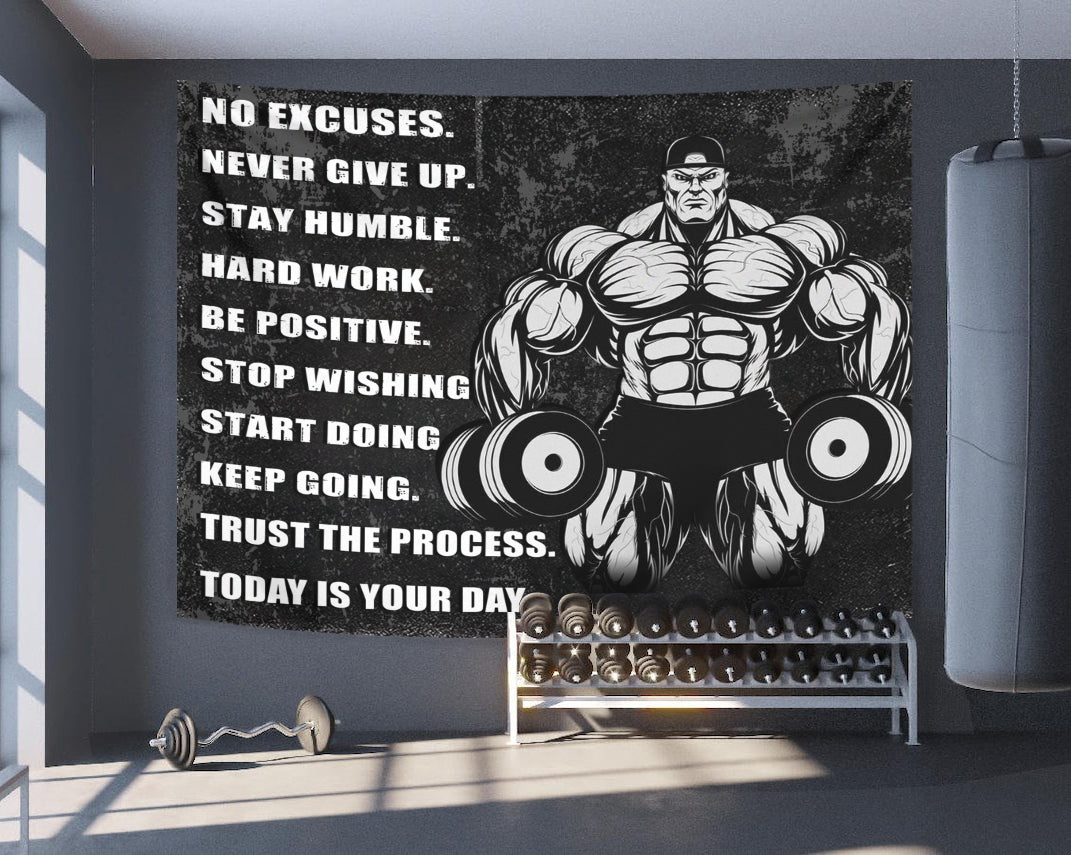 Personalized Fitness Home Gym Decor Motivational Quotes Banner Flag Tapestry