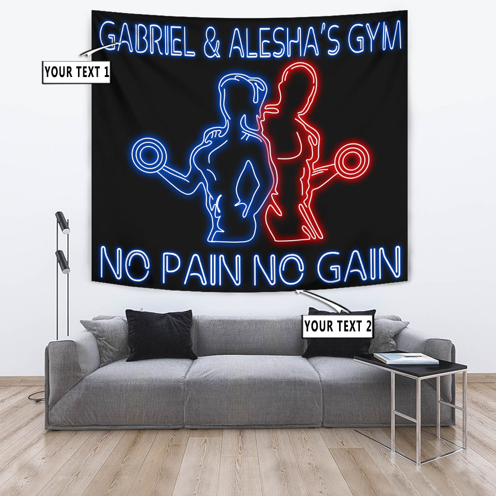 Personalized Couple Home Gym Decor Neon Effect Banner Flag Tapestry