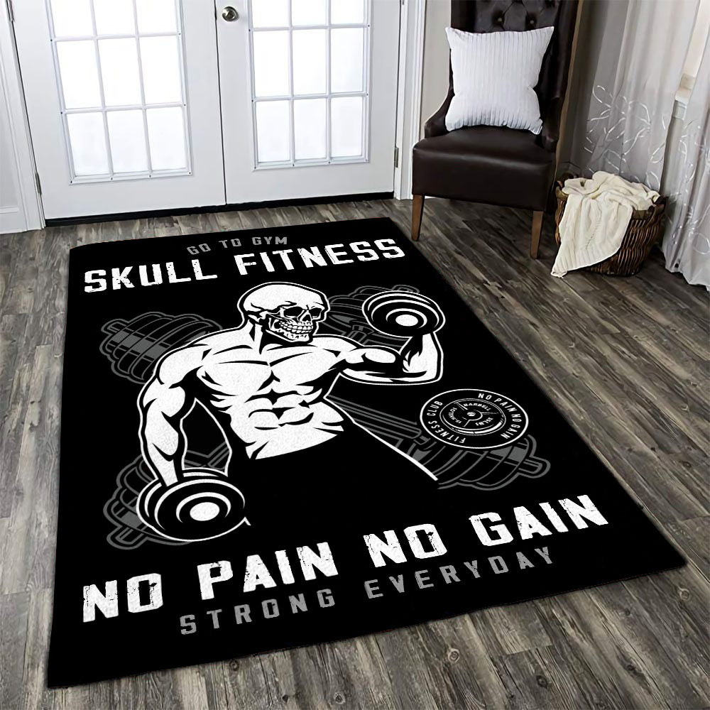 Skull Fitness Rug Home Gym Decor Motivational Quotes