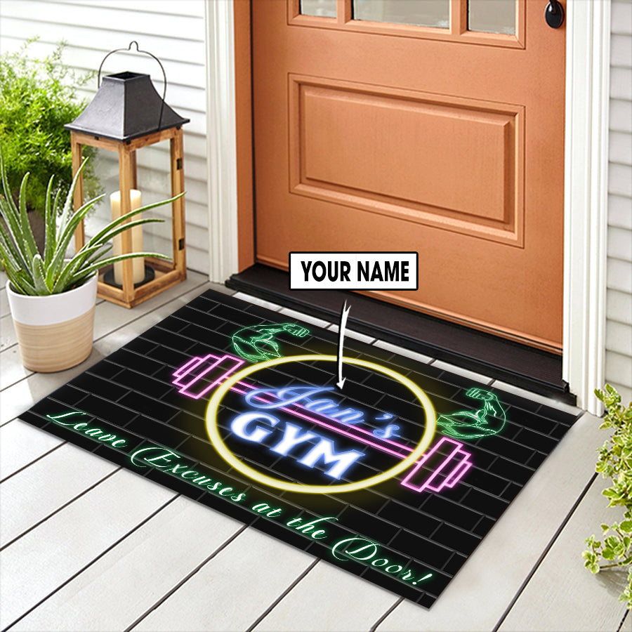 Personalized Gym Doormat Home Gym Decor Neon Gym Gift
