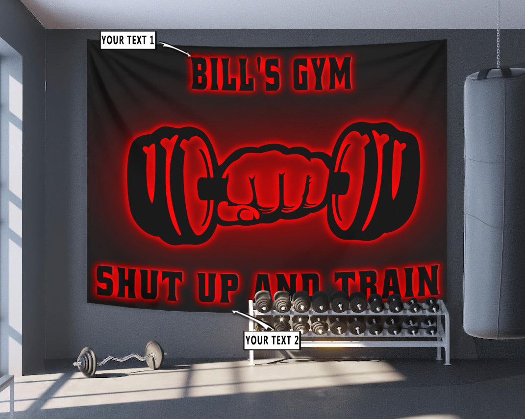 Personalized Gym Banner Flag Tapestry Home Gym Bodybuilding Dumbbell Weightlifting