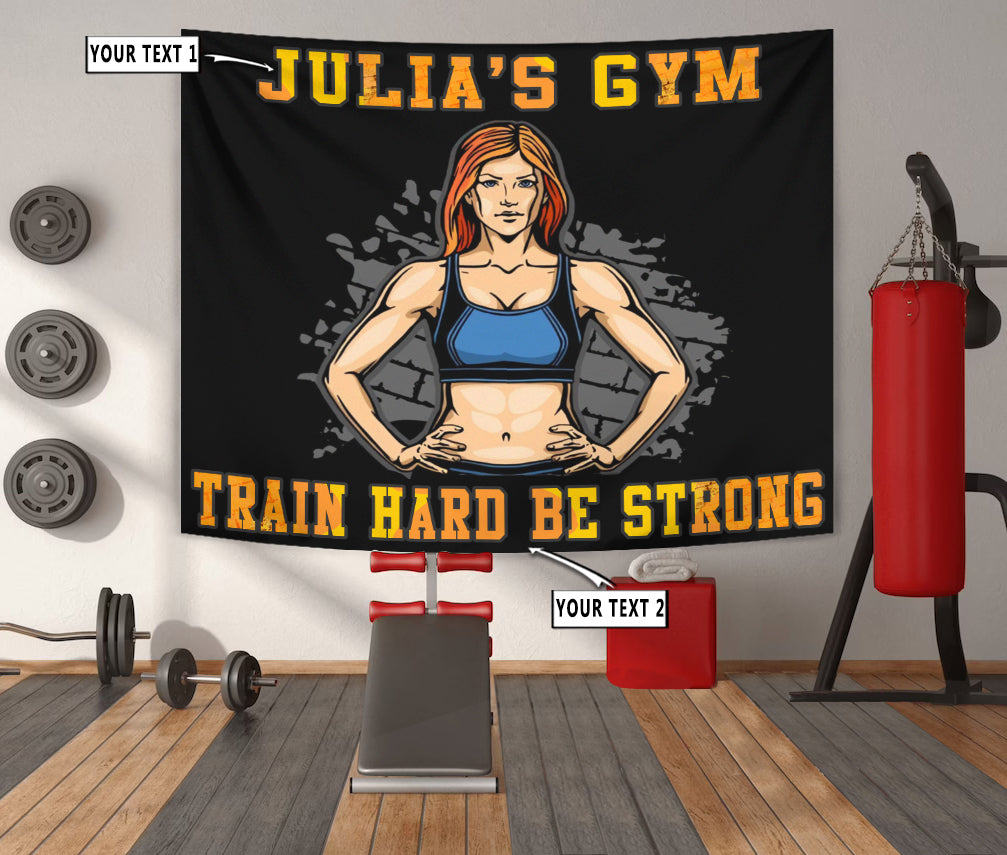 Personalized Fitness Home Gym Decor Girl Train Hard Be Strong Banner Flag Tapestry
