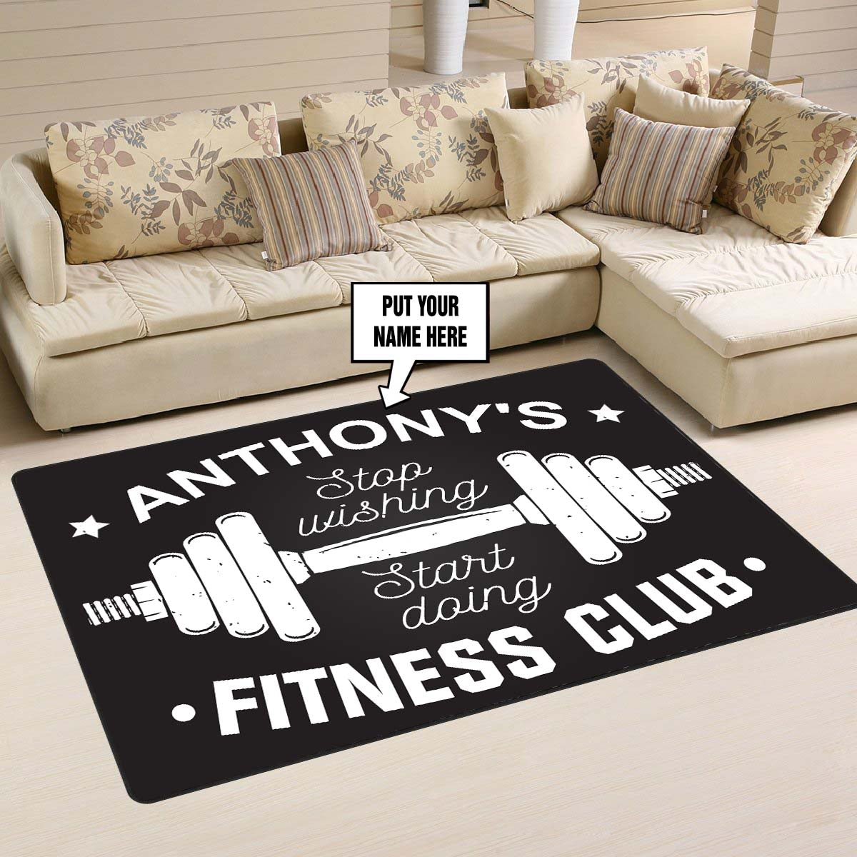 Personalized Fitness Rug Home Gym Decor Gym Gift Stop Wishing Start Doing