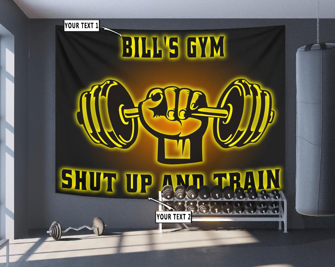 Personalized Gym Banner Flag Tapestry Bodybuilding Home Gym Dumbbell Weightlifting