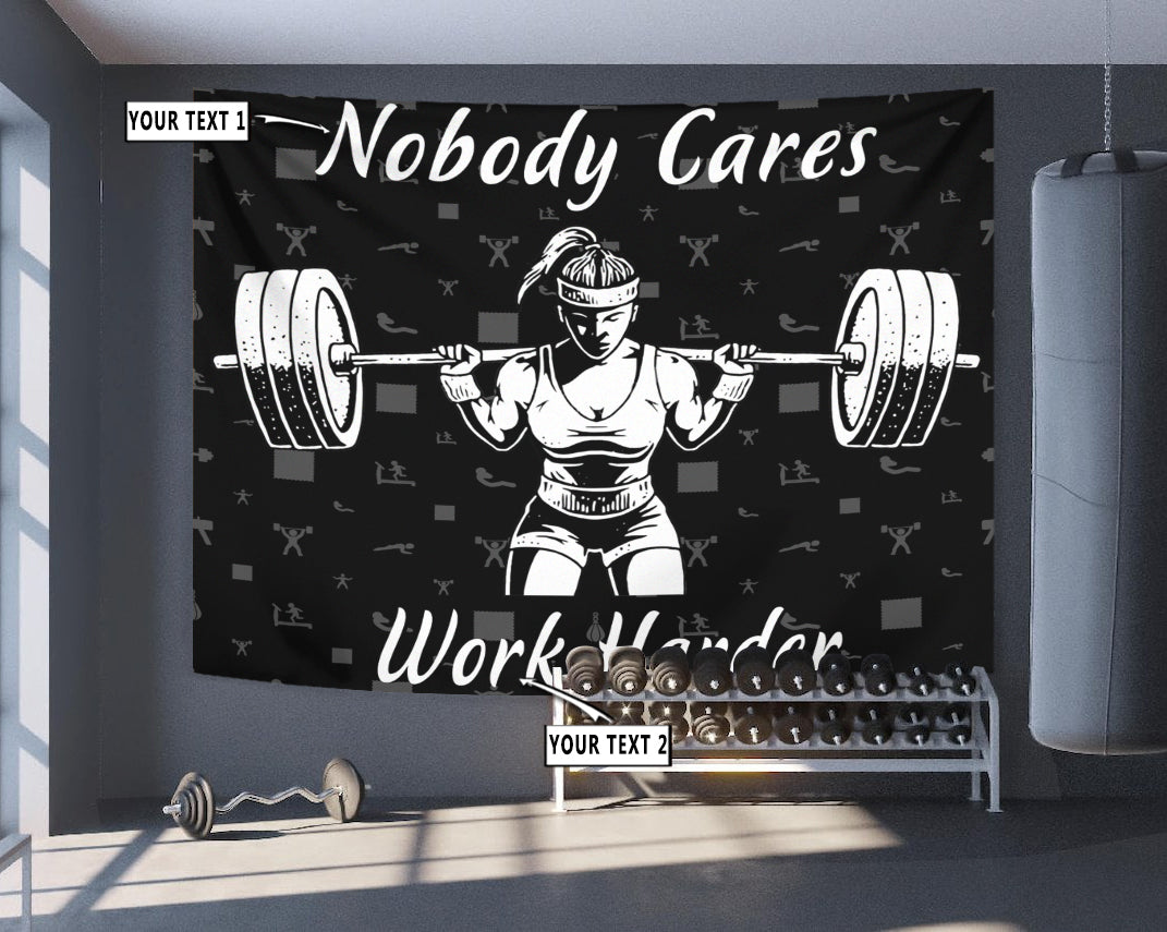 Personalized Fitness Home Gym Decor Girl Barbell Banner Flag Tapestry
