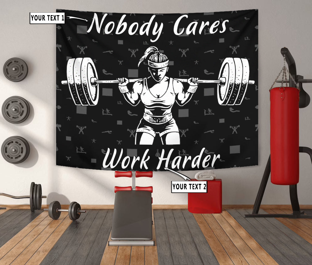 Personalized Fitness Home Gym Decor Girl Barbell Banner Flag Tapestry