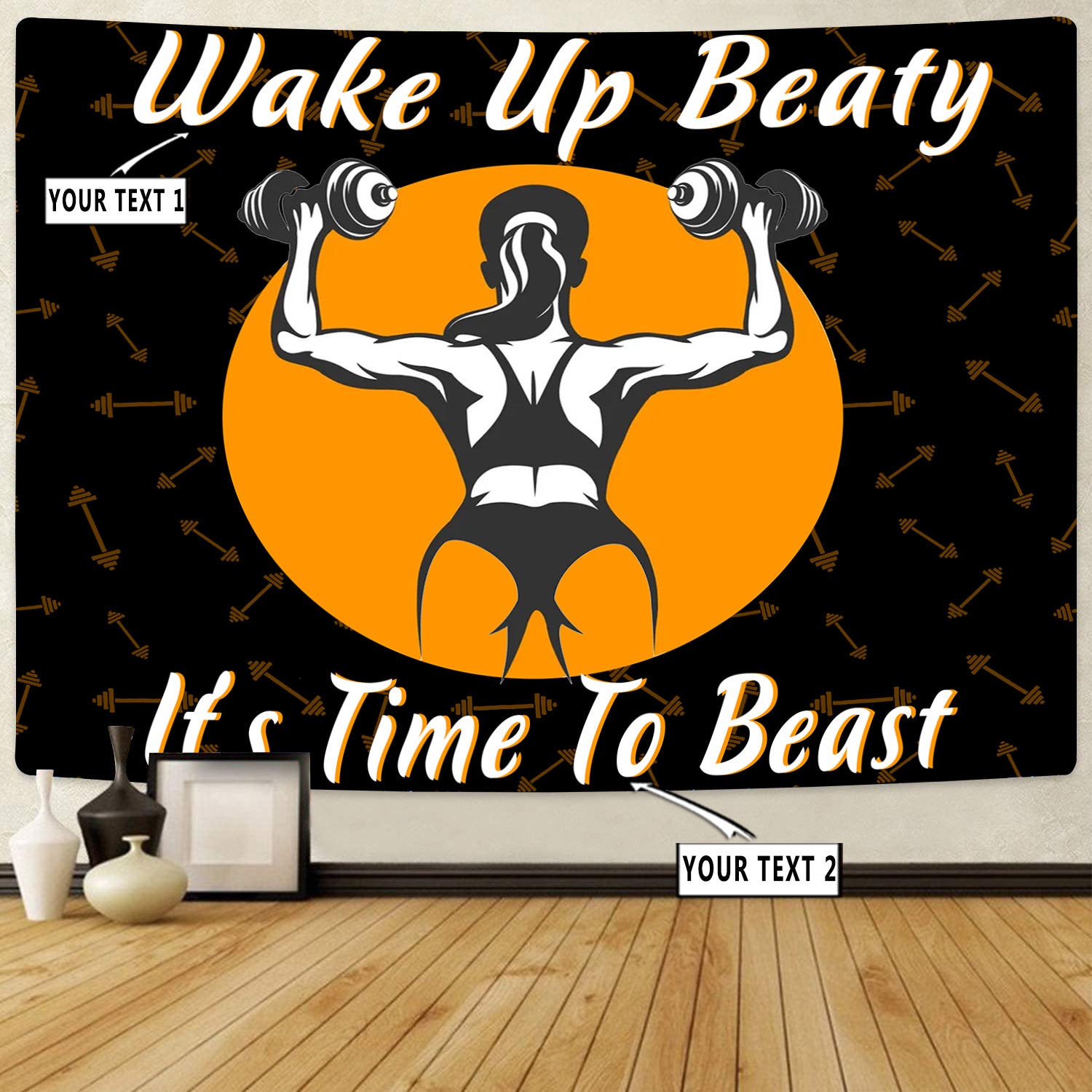 Personalized Fitness Home Gym Decor Girl Time To Beast Banner Flag Tapestry