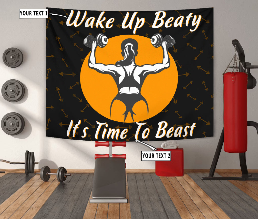 Personalized Fitness Home Gym Decor Girl Time To Beast Banner Flag Tapestry